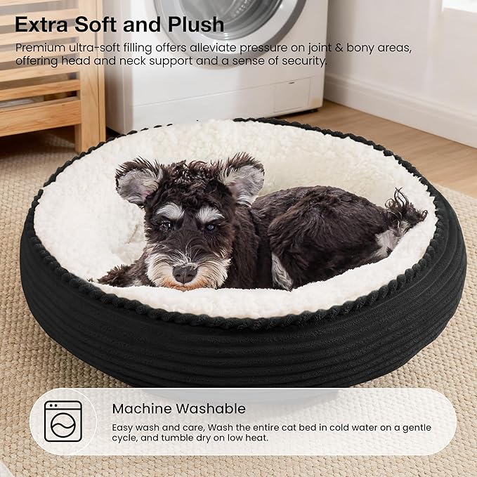 Love's cabin Round Donut Cat and Dog Cushion Bed, 25in Pet Bed for Small or Medium Dogs, Anti-Slip & Water-Resistant Bottom, Soft Durable Fabric Pet Beds, Washable Calming Cat Bed Black Stripe