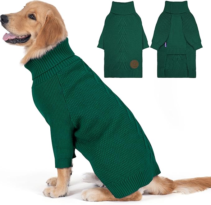 cyeollo Dog Christmas Sweater Pullover Turtleneck for Large Dogs, Classic Knitwear Fall Winter Cold Weather Dog Clothes Warm Pet Apparel Large Big Dogs Sweaters, Green 3XL