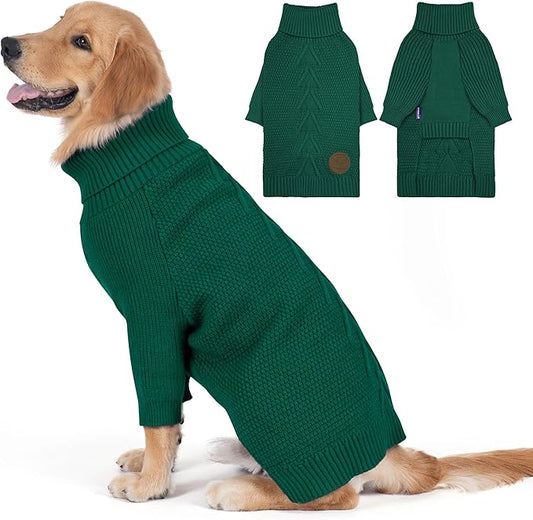 cyeollo Dog Christmas Sweater Pullover Turtleneck for Large Dogs, Classic Knitwear Fall Winter Cold Weather Dog Clothes Warm Pet Apparel Large Big Dogs Sweaters, Green 3XL