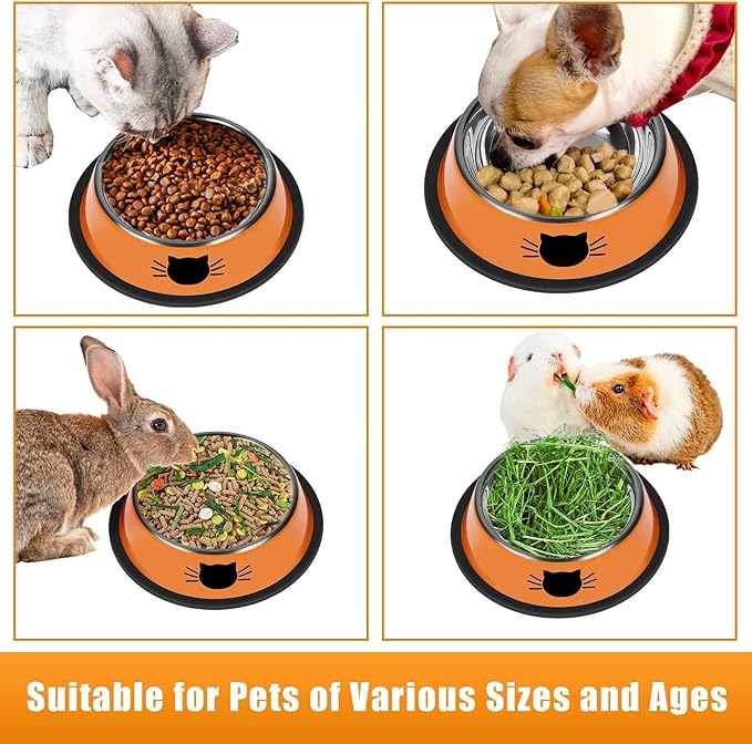 2 Pcs Non-Slip Stainless Steel Small Cat Food Bowls - Unbreakable, Thicken 7 Oz Cat Dishes - Indoor, Removable Rubber Base, Easily Clean, Lovely Color
