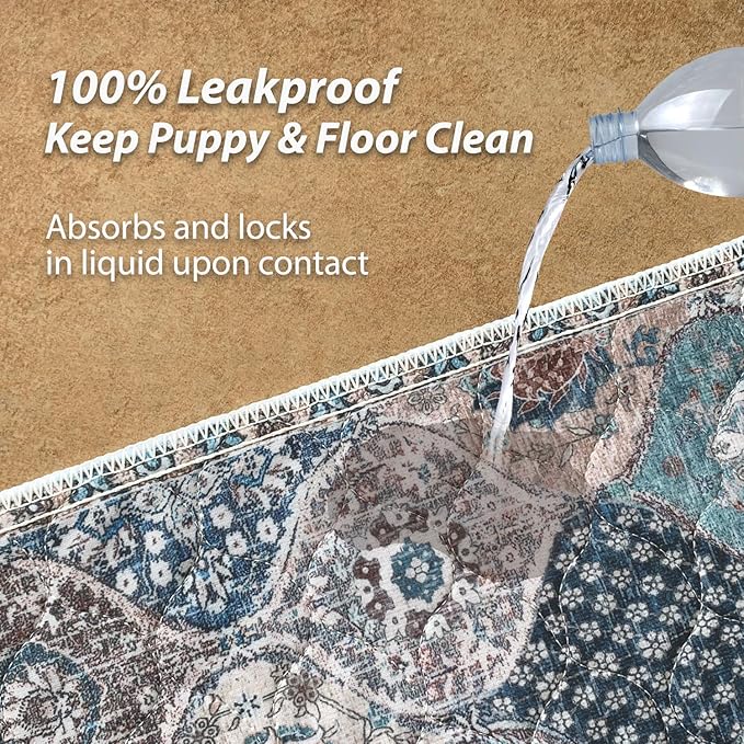 nunubaby Washable Pee Pads for Dogs, Stylish, Non-Slip and Leak-Proof Pee Pads. Reusable Potty Pads for Dogs for Crates and Floors.(Dark Red/Multi, 24" x36" )