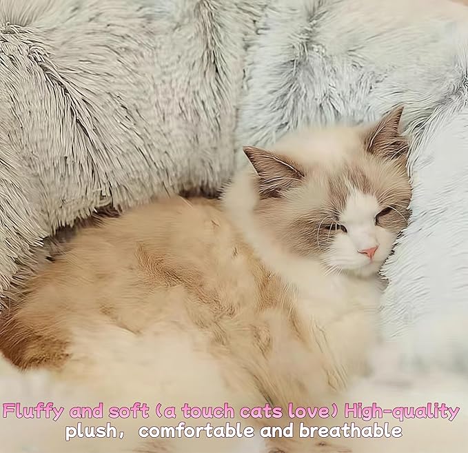 Cat Bed, Tunnel cat Bed, Foldable Furry cat Bed, Grey (33.46 inches), with Hanging Toys, Suitable for Multiple Cats Machine Washable