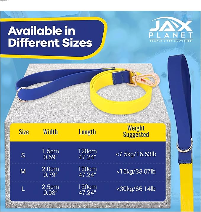 Jelly Colorful Dog Leash, Waterproof Training Leash for Walking, Hiking & Outdoor Activities, Non-Slip Grip, Anti-Odor Nylon Lead with Alloy O-Ring, Heavy Duty - M150, 5FT - Yellow & Blue