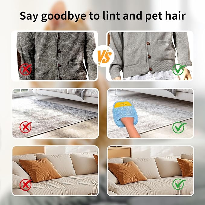 Pet Hair Removal Glove for Dogs & Cats, Upgraded Electrostatic Magic Brush pet hair remover for laundry, Pet Hair Removal Tools for Clothing, Carpet, Sofa Gaps, Car Seat