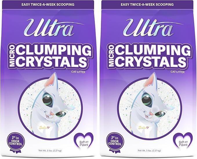 Ultra Pet Clumping Crystal Cat Litter, White Crystals with Multicolor Crystals, 5 Lbs (Pack of 2)