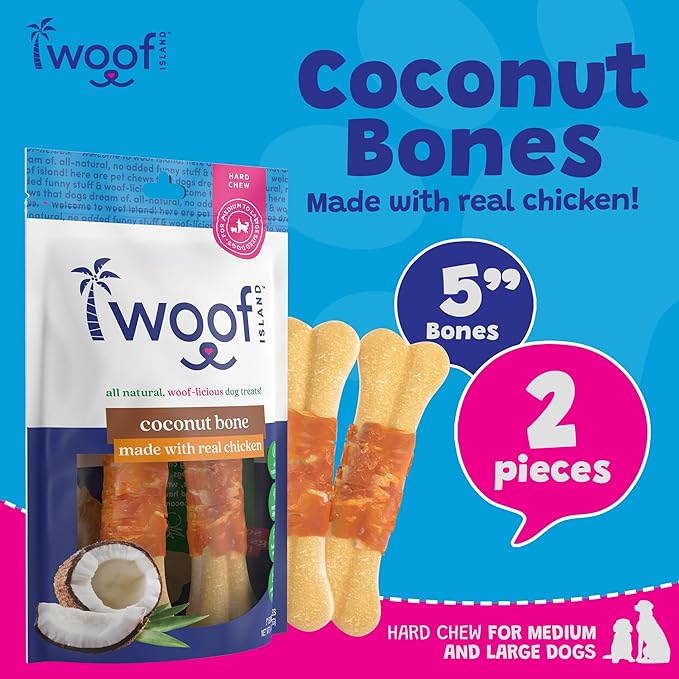 Coconut Bones - Premium Dogs All Natural Coconut Pet Treats - Rawhide Free Vitamin Rich Puppy Treats - Real Chicken
