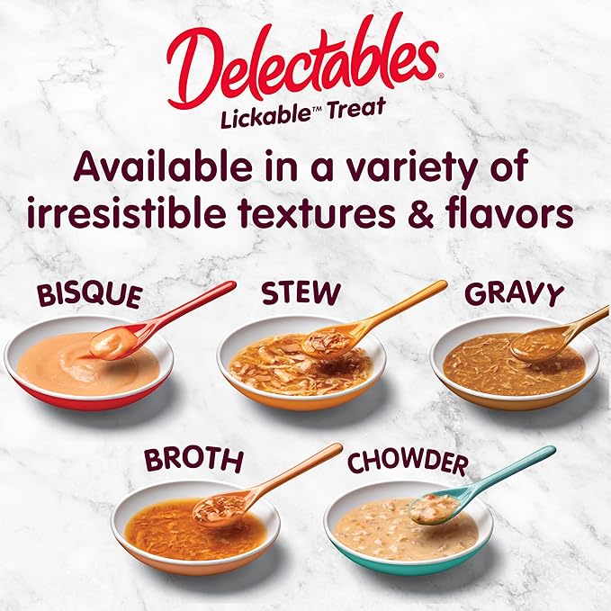 New! Delectables Lickable Treat Gravy Senior 10+ Variety Wet Cat Treat & Food Topper, Food Topper, Hydrating, Grain-Free, No Fillers, No by-Products, No Added Preservatives, 1.4-oz Pouch, 12 Count