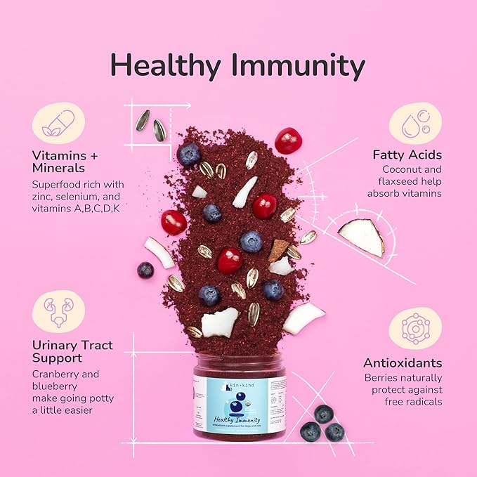 kin+kind Pet Vitamins and Supplements - Immune Support Supplement for Dogs & Cats - Natural Dog Supplements & Cat Supplements w/Organic Ingredients for Healthy Immunity - Made in USA - 8 oz (Large)