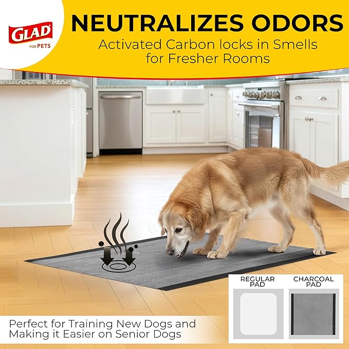 Glad for Pets JUMBO-SIZE/XL Charcoal Puppy Pads, All-in-One | Black Training Pads That ABSORB & Neutralize Urine Instantly | New & Improved Quality, 50 Count - 4 Pack