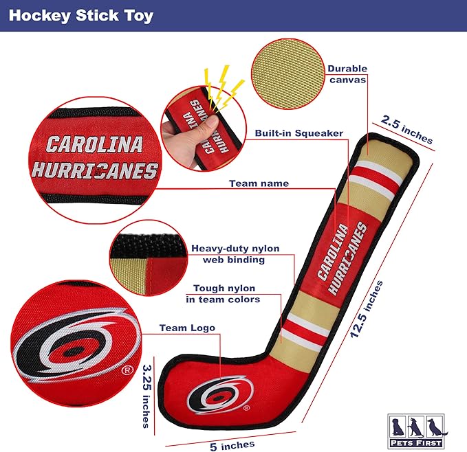 Pets First NHL Carolina Hurricanes Stick Toy for Dogs & Cats. Play Hockey with Your Pet with This Licensed Dog Tough Toy Reward!