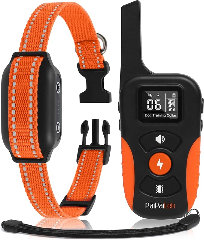 PaiPaitek Bark Activated Shock Collar with Remote - Automatic Bark and Training Collar Combo 3300ft Range, Bark Shock Collar for 40-150lbs Medium Large Dogs - IPX7 Waterproof