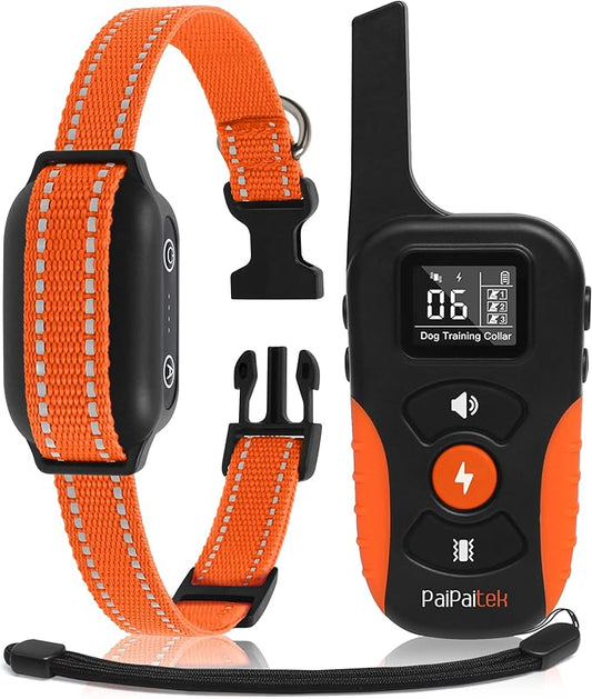 PaiPaitek Bark Activated Shock Collar with Remote - Automatic Bark and Training Collar Combo 3300ft Range, Bark Shock Collar for 40-150lbs Medium Large Dogs - IPX7 Waterproof