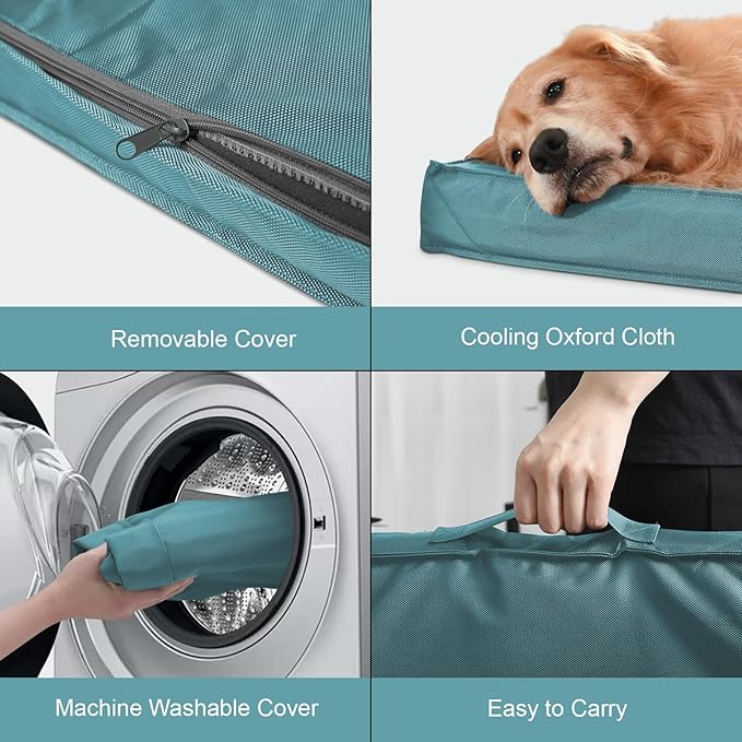 Outdoor Orthopedic Dog Bed for Extra Large Dogs, XL Waterproof Flat Pet Bed 44x32 Inch, Egg Crate Foam with Removable Washable Oxford Cooling Cover, Light Blue