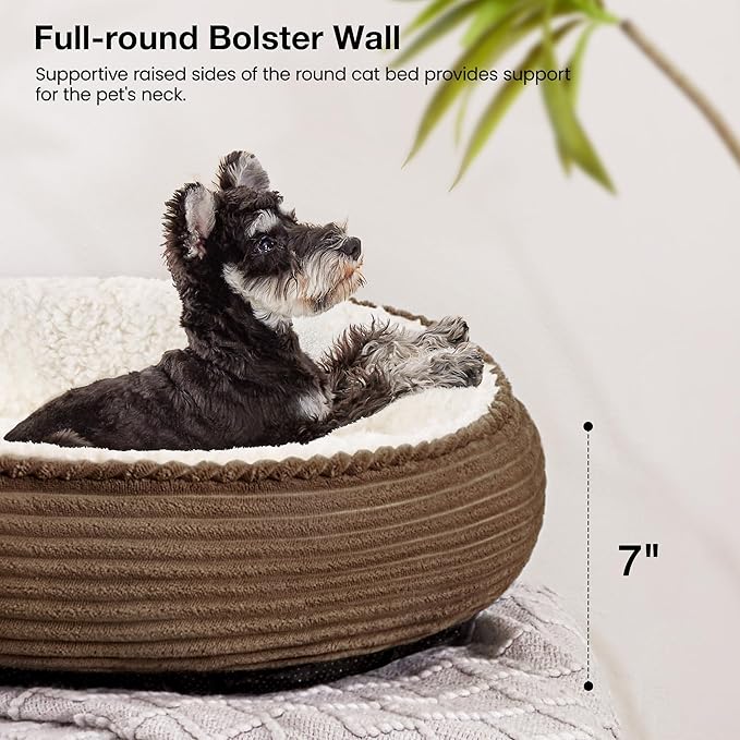 Love's cabin Round Donut Cat and Dog Cushion Bed, 25in Pet Bed for Small or Medium Dogs, Anti-Slip & Water-Resistant Bottom, Soft Durable Fabric Pet Beds, Washable Calming Cat Bed Brown Stripe