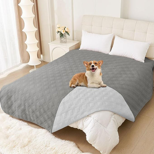 hyha Waterproof Dog Blanket, Reversible Pet Bed Blanket, Soft Sofa Couch Cover for Dogs Washable, Waterproof Pet Couch Covers for Sofa Puppy Cats Furniture Protector(82"x102", Grey/Light Grey)