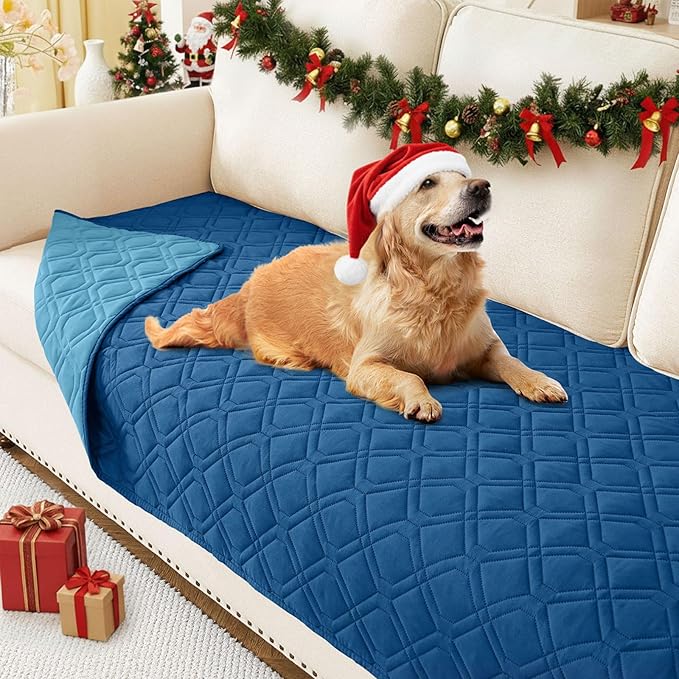 hyha Waterproof Dog Bed Blanket, Soft Pet Blankets, Waterproof Couch Cover for Dogs, Reversible Sofa Covers Washable for Furniture (30x70 Inch, Navy Blue/Blue)