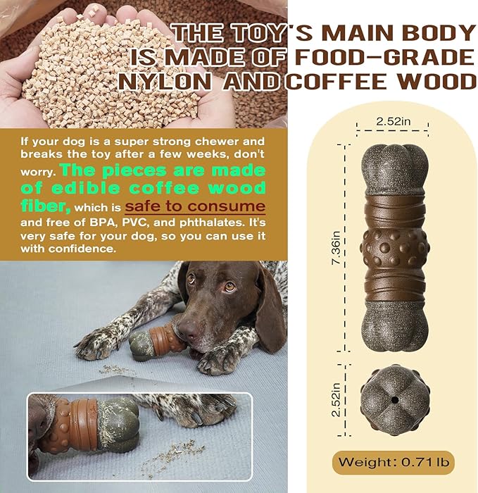 LiuMelinda Dog Chew Toys for Aggressive-Chewers - Indestructible Dog Toy for Aggressive Chewer，Tough Chew Toys for Dogs （Rubber Log-Bone）