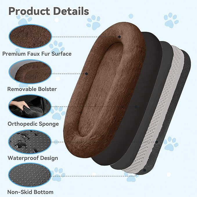 71"x44"x12.5" Human Dog Bed for Adult Faux Fur Washable Human Dog Bed Portable Handle, Egg Orthopedic Foam Human Bed Extra Large with Present Blanket Brown