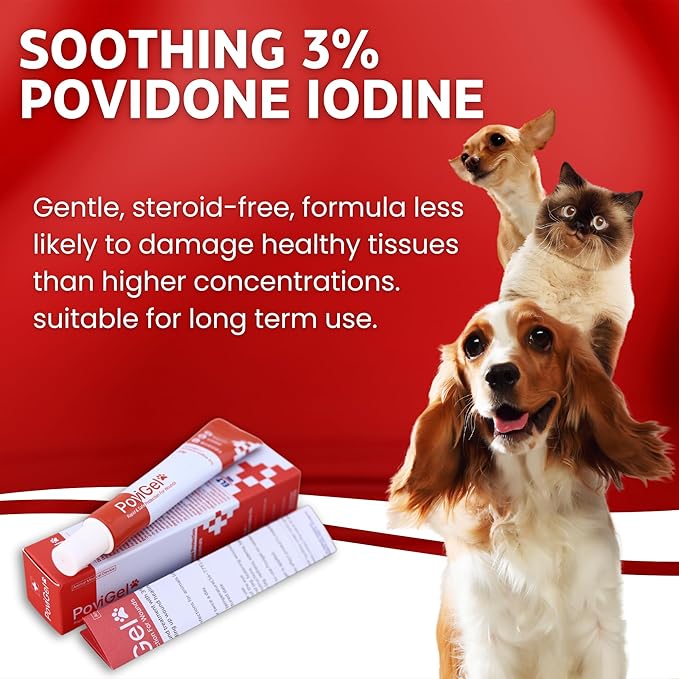 Dog Wound Care Ointment with Povidone Iodine 3%, Relieves Pain, Itching Skin, Ringworm, Hot Spots, Ear Infection, Yeast, Irritations, Cuts, Treatment for Dogs and Cats, Safe for All Animals, 0.7 fl oz