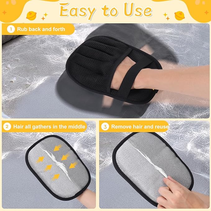 4PCS Pet Hair Removal Glove Set- Reusable Pet Hair Removal Tool for Cats & Dogs, Electrostatic Gloves Pet Hair Remover for Couch, Carpet, Furniture, Car, Bedding, Easy Cleaning & Grooming Tool