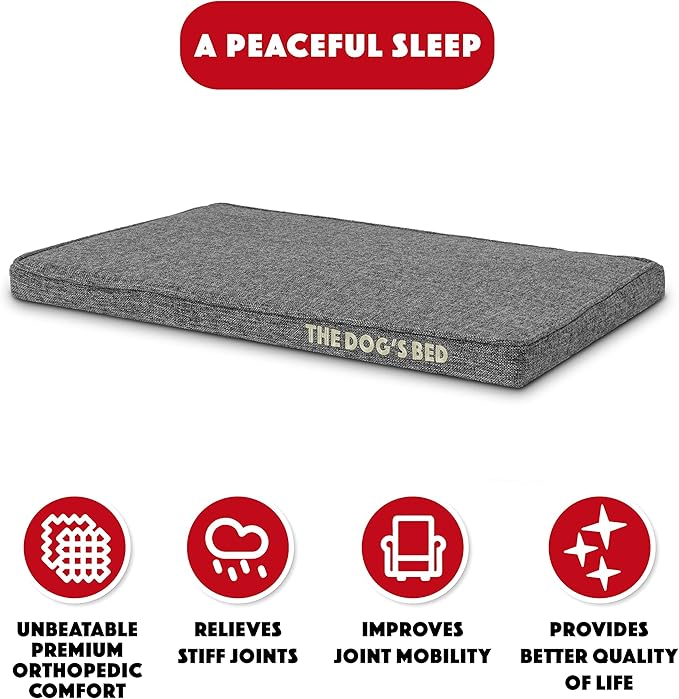 The Dog’s Bed Orthopedic Memory Foam Dog Bed, Small Grey Poly-Linen Pain Relief for Arthritis, Hip & Elbow Dysplasia, Post Surgery, Supportive, Calming, Waterproof Washable Covers, Veterinary Approved
