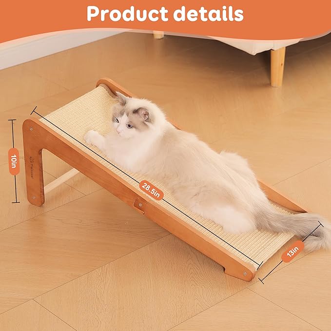 Sisal Cat Scratcher Ramp for Indoor Cats - Beechwood Base, 28.5" Natural Sisal Woven Cat Scratch Pad, Durable Cat Scratching Post, Furniture Protector for Cats' Clawing and Play