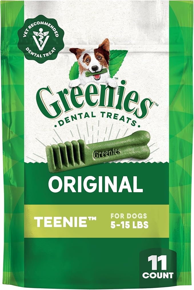 Greenies Veterinarian-Recommended Natural Dental Dog Treats Teenie Size, Original Flavor, 3 oz. Pack, 11 Count