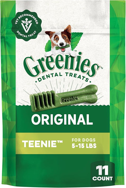 Greenies Veterinarian-Recommended Natural Dental Dog Treats Teenie Size, Original Flavor, 3 oz. Pack, 11 Count