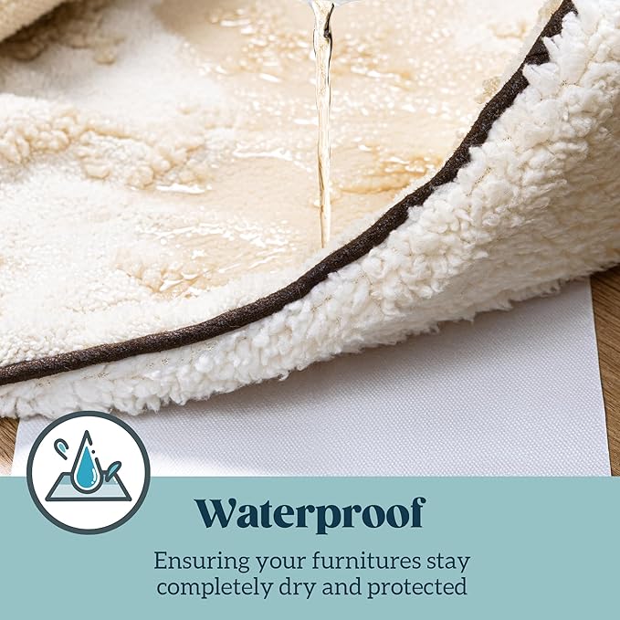 Embossed Sherpa Dog Blankets for Large Dogs - Waterproof Cat Blankets for Indoor Cats - Heavy Duty Couch Cover Protector - Soft Reversible Throw Furniture Protection - Large, Cream