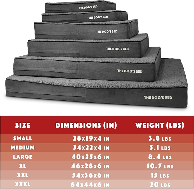 The Dog’s Bed Orthopedic Memory Foam Dog Bed, XL Grey Plush, Pain Relief for Arthritis, Hip & Elbow Dysplasia Post Surgery, Lameness, Supportive Calming, Waterproof Washable Cover, Veterinary Approved