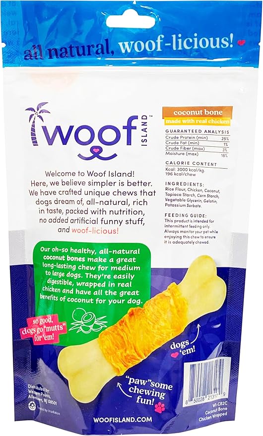 Coconut Bones - Premium Dogs All Natural Coconut Pet Treats - Rawhide Free Vitamin Rich Puppy Treats - Real Chicken