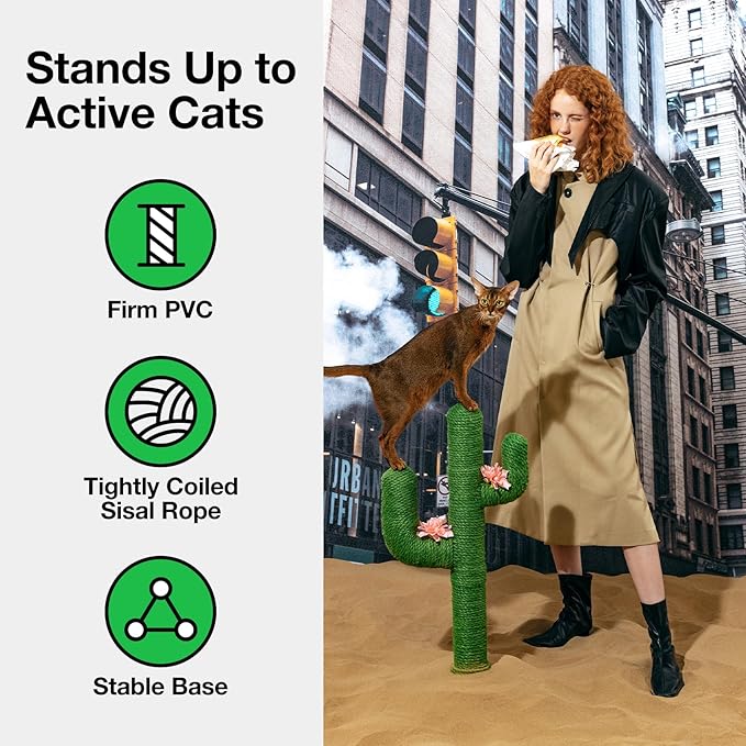 VETRESKA Cat Scratchers for Indoor Cats Cactus Cat Scratch Post Jute Rope, 31.5'' Tall Green Vertical Cactus Cat Tree Scratching Posts Protect Furniture