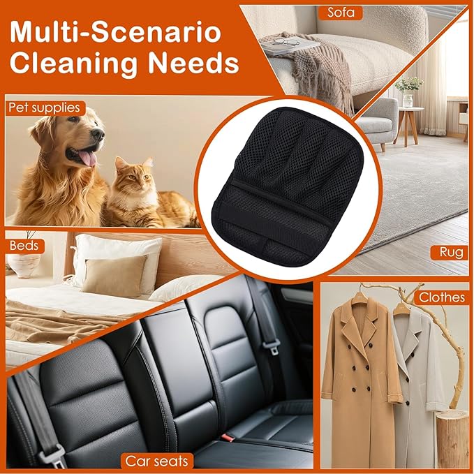 2Pcs Pet Hair Removal Gloves for Cats & Dogs: Upgraded Five-Finger Electrostatic Magic Brush | Reusable Pet Fur Remover Glove for Laundry, Couch, Carpet, Car Seats, Furniture & Clothing (Black)