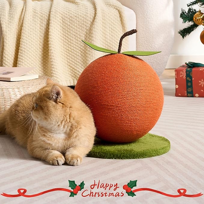 Orange Cat Scratching Post, Cute Cat Scratcher with Sisal Rope, Cat Scratch Post for Indoor Adult Cat and Kitten, Cat Scratching Ball