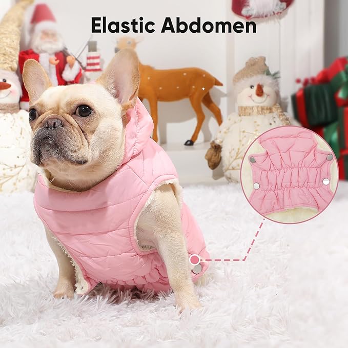 Fleece Lining Dog Hoodie with Harness Built in,Extra Warm Medium Dog Jacket in Winter Doggie Coats with Drawstring Hooded,Light Pink XL
