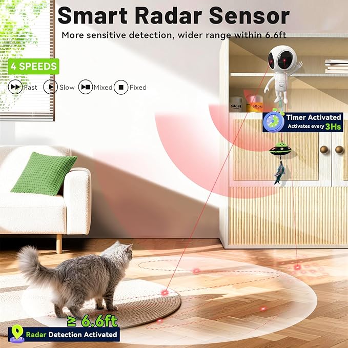 ORSDA Laser Cat Toys for Indoor Cats, 2 in 1 Interactive Automatic Dual Laser & Catnip UFO Dangler for Kitten Toys, Truly Random Trajectory Radar Motion-Activated, Rechargeable 4 Modes, Clamp Design