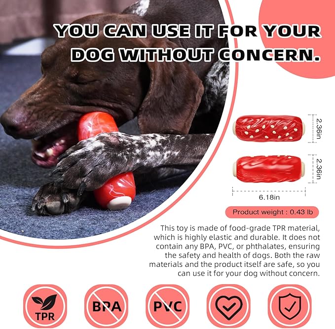 LiuMelinda Dog Chew Toys for Aggressive-Chewers - Indestructible Dog Toy for Aggressive Chewer，Tough Chew Toys for Dogs （Rubber Red Meat Stick）