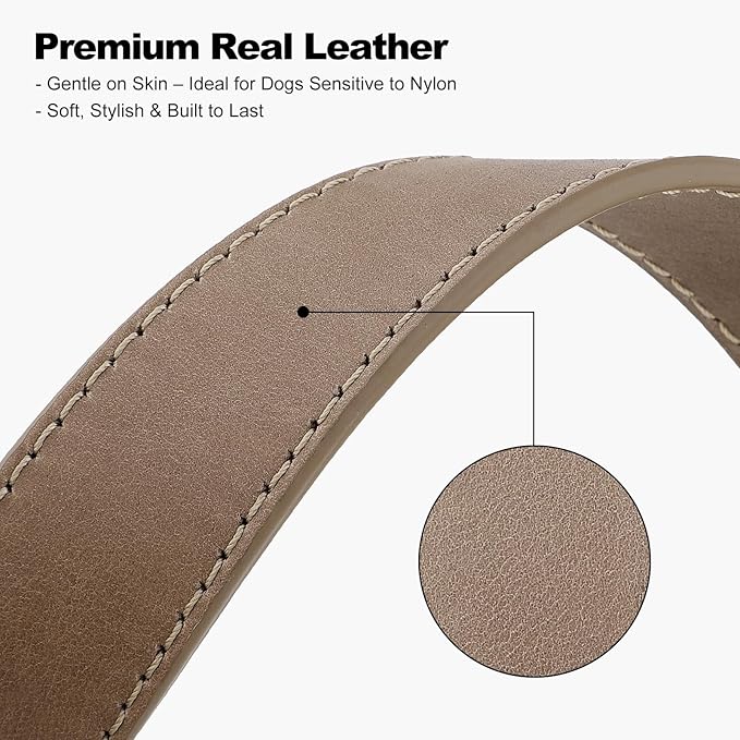 Plutus Pet Genuine Leather Dog Collar – Adjustable Pet Collar with Quick Release Metal Buckle, Soft Real Leather for Small Medium Large Dogs, Heavy Duty & Skin-Friendly (Ash Brown, XS)