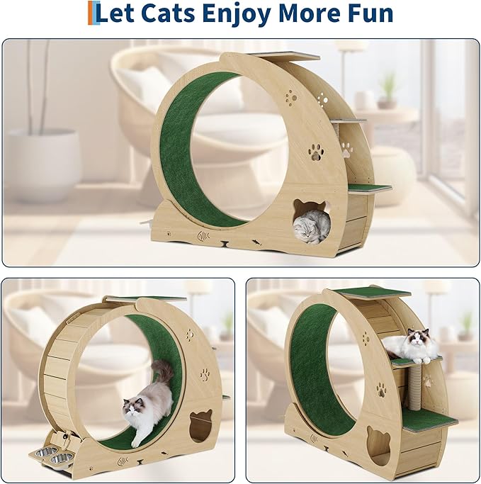 4-in-1 Cat Wheels for Indoor Cats, 40 Inch Large Cat Exercise Wheel, Running Treadmill Wheel with Carpeted Runway, Scratcher