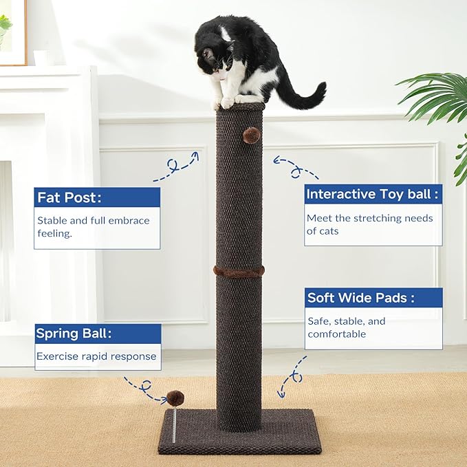 Cat Craft Cat Scratching Post Large Reticulate Carpet Scratching Post for Indoor Cats, Tall Cat Scratch Post, Carpet Cat Scratcher with Replaceable Toys, Sturdy Base, Large, Brown