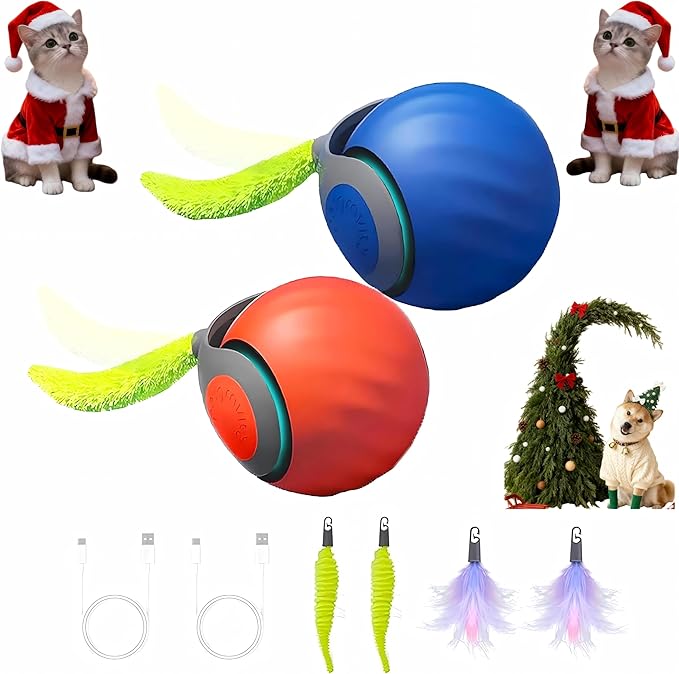 2026 Newly upgraded Version 3.0 Cat Toys，Interactive Cat Toys for Indoor Cats，Automatic Cat Toy, Interactive Cat Toy，Smart 3.0 Pet Toys, Electronic Rollerball Pet Chase Toys (Blue + Orange - 2 Pieces)