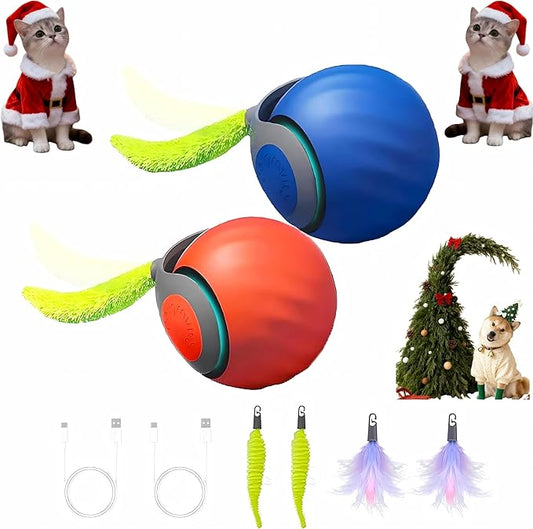 2026 Newly upgraded Version 3.0 Cat Toys，Interactive Cat Toys for Indoor Cats，Automatic Cat Toy, Interactive Cat Toy，Smart 3.0 Pet Toys, Electronic Rollerball Pet Chase Toys (Blue + Orange - 2 Pieces)