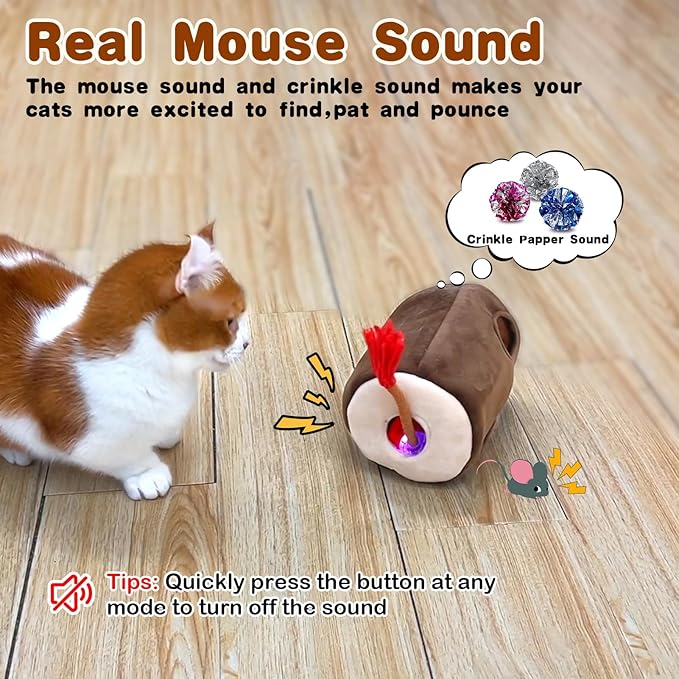 Interactive Cat Toys for Indoor Cats,Hide n Seek Automatic Cat Ball in Plush Burrow,Mouse Squeaky for Stimulating, Rechargeable, Motion Activated,Pop Play Cat Puzzle Toy