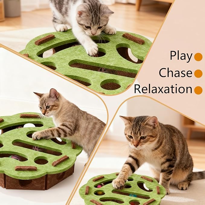 Cat Scratch Puzzle Enrichment Box, Cat Nail File Enrichment Box, Interactive Cat Toy Puzzle Toys for Indoor Cats Felt Maze Box Kittern Toys Pet Cat Games Self Play Fun