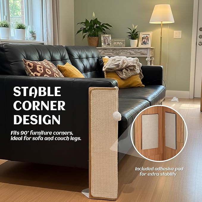 PETKARAY Under-Furniture Cat Scratcher, 23.6'' Sisal Scratching Post for Couch Corner, Furniture Protector Scratch Pad for Sofa with Toy Ball