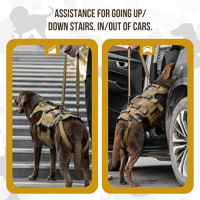 OneTigris Dog Lift Harness for Large Dogs, Dog Hip Support Brace, Full Body Lifter with Handles Invictus Multifunctional Mobility Assistance Vest for Back Legs (Brown, XXL)