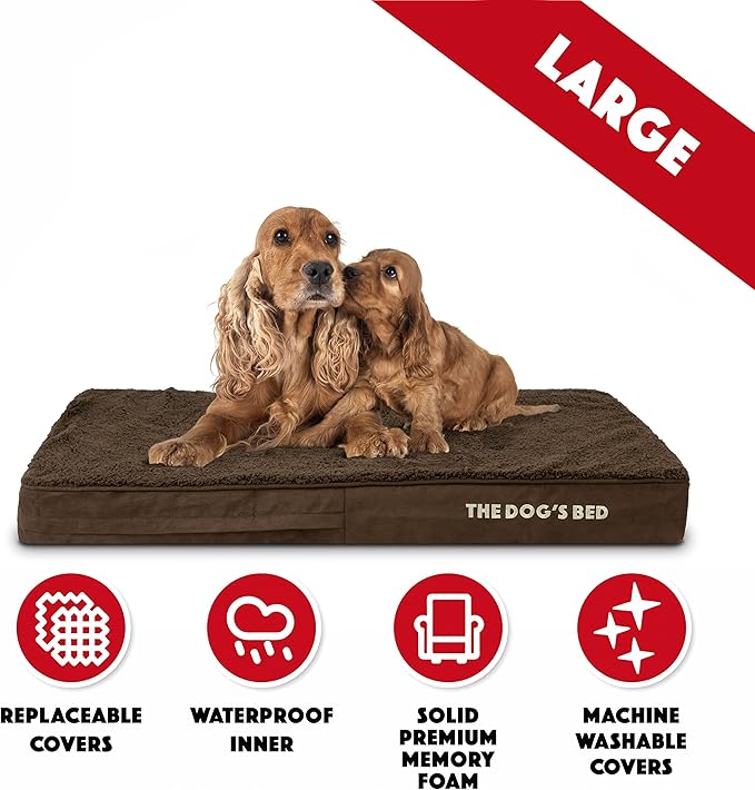 The Dog’s Bed Orthopedic Memory Foam Dog Bed, Large Brown Plush, Pain Relief for Arthritis, Hip & Elbow Dysplasia, Post Surgery, Lameness, Supportive, Waterproof Washable Cover, Veterinary Approved
