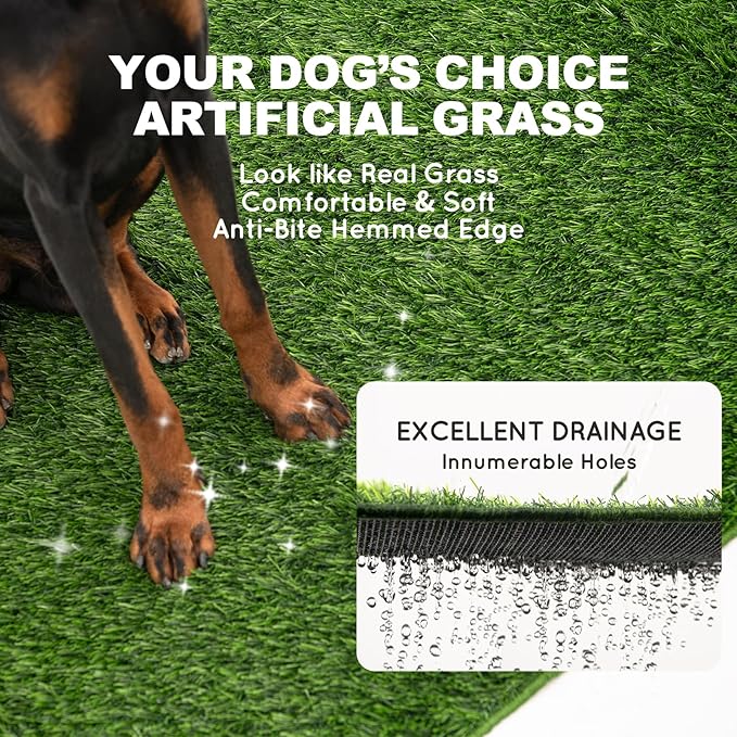 Dog Grass Pad with Tray Small 23" x 16", Dog Puppy Litter Box with Odor Free Artificial Grass Pee Pads for Dogs Potty Tray with Hemmed Edge, Realistic for Indoor Balcony
