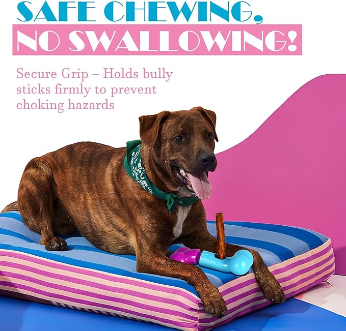 Apasiri Bully Stick Holder for Aggressive Chewers - Tough Dog Toy Prevent Choking and Free Up Your Hands, Bacon Flavored Nylon Chew Toy for Medium & Large Dogs to Keep Them Busy, Gift for Dogs, Pink