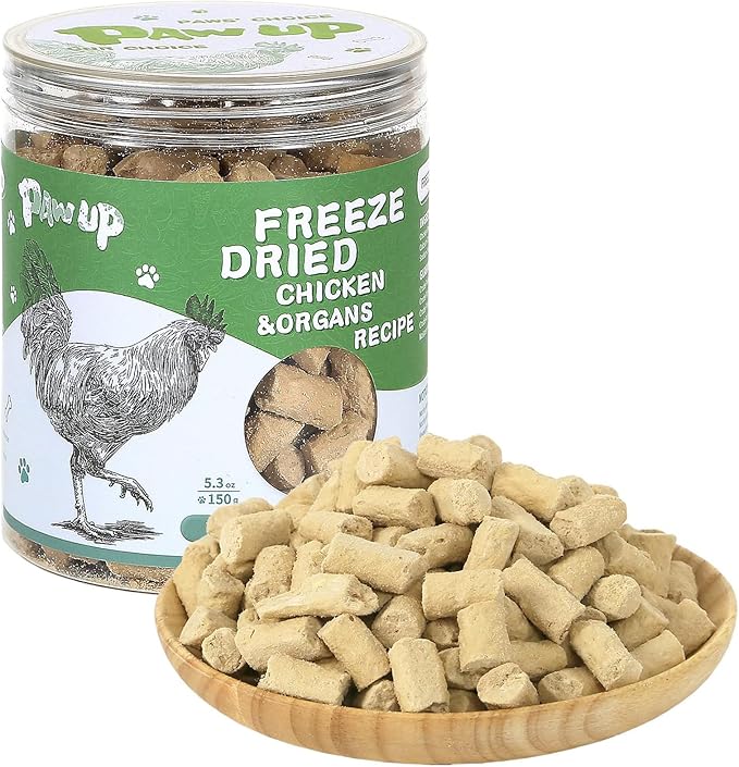 PAWUP Freeze Dried Dog Treats,Chicken Breast&Organs Recipe Raw Dog Food Topper, High Protein Freeze-Dried Food for Cats, Rawhide Free, Gluten&Grain Free, 5.3oz